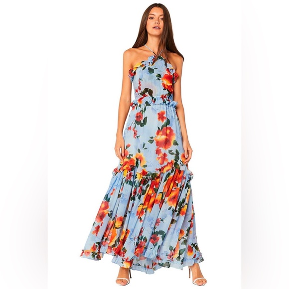 MISA LOS ANGELES Dallin Tiered Floral-Print Ruffle-Trim Halter Maxi Dress - Picture 1 of 3
